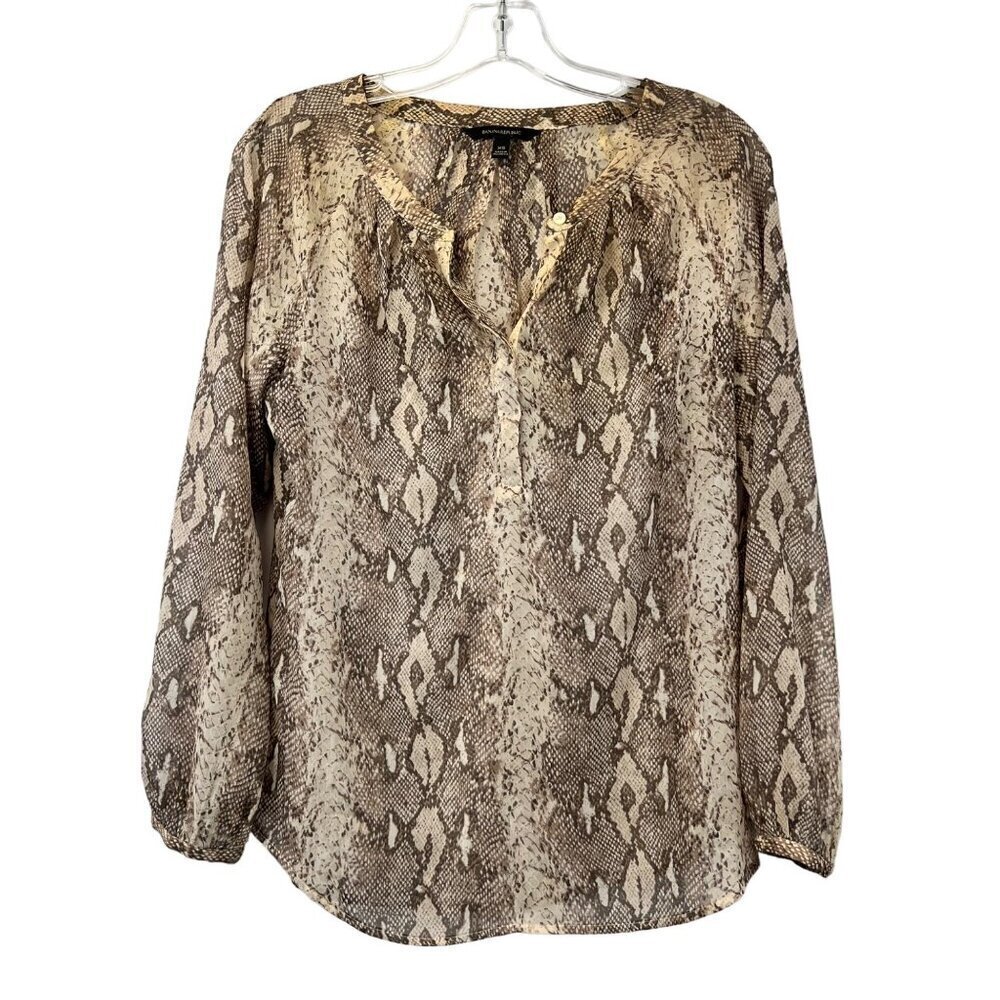Banana Republic Womens Pullover Long Sleeve Blouse Multicolor Snake Print XS